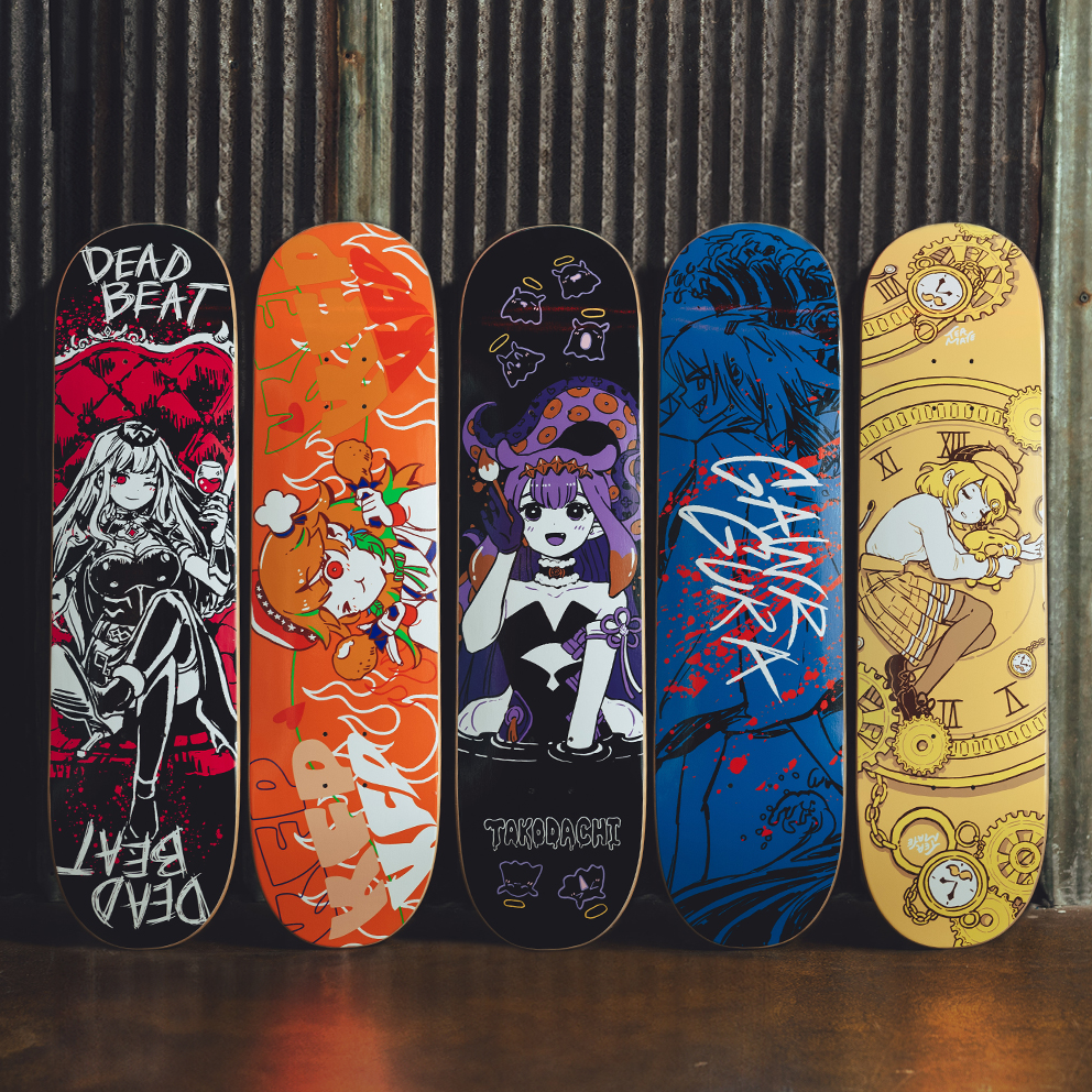 OMOCAT x hololive Advent and hololive EN Skateboards